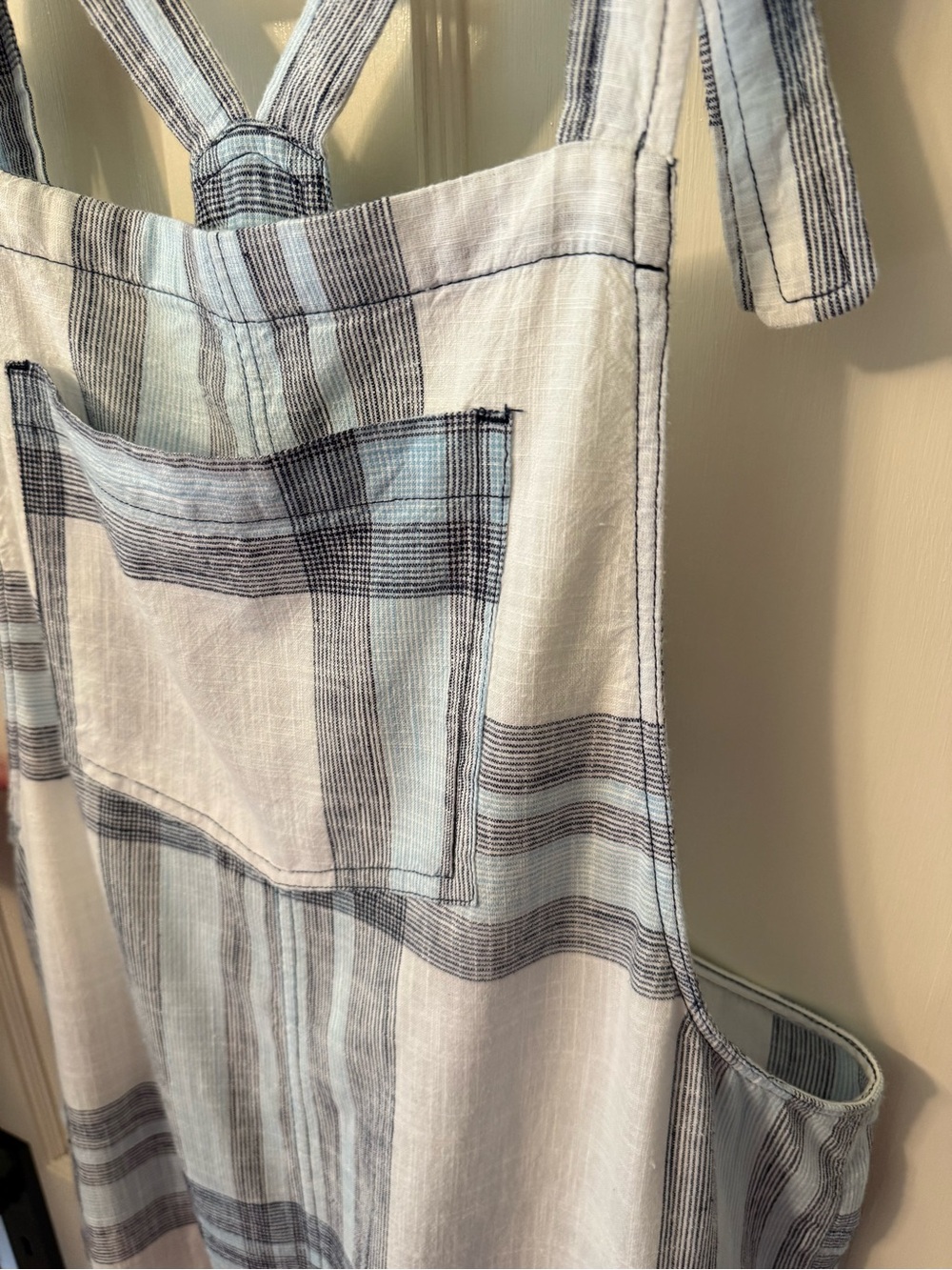 Aerie Blue & White Plaid Cotton Linen Feel Overalls - Picture 7 of 11
